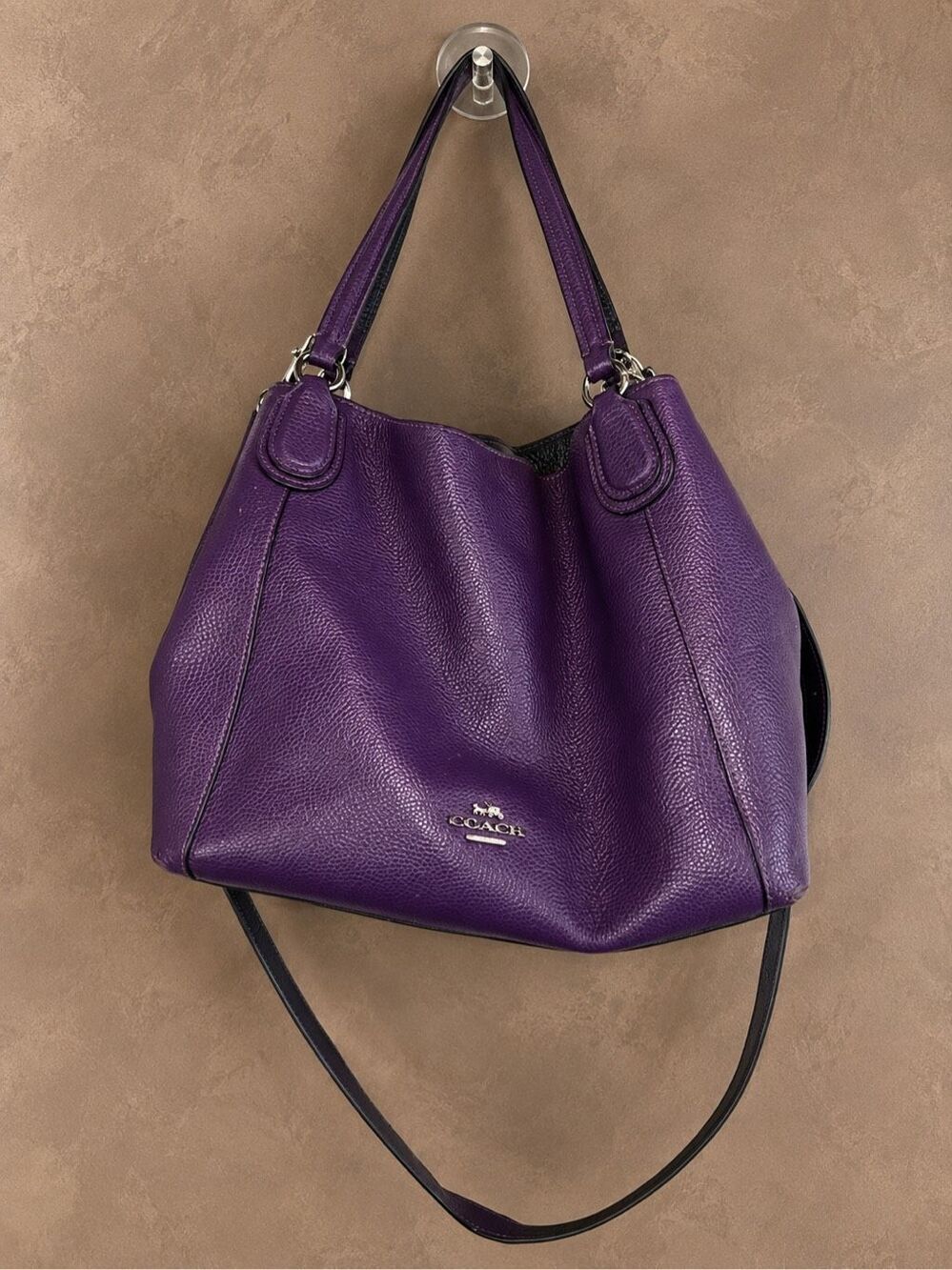 Coach Edie 31 Purple Pebbled Leather Hobo Shoulder Crossbody Bag - Picture 2 of 10